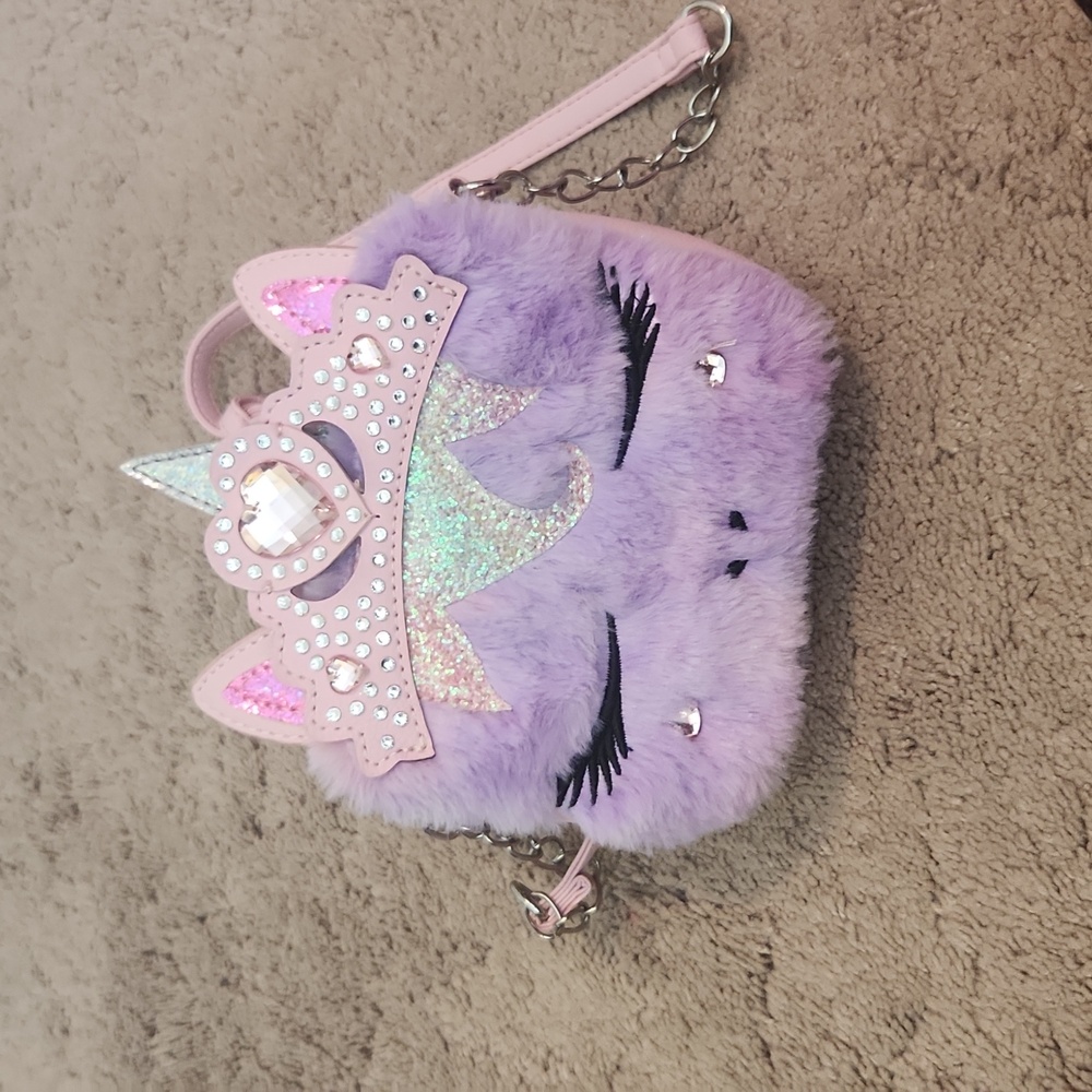 Girls unicorn purse with fur, Glitters and Jewels. OS